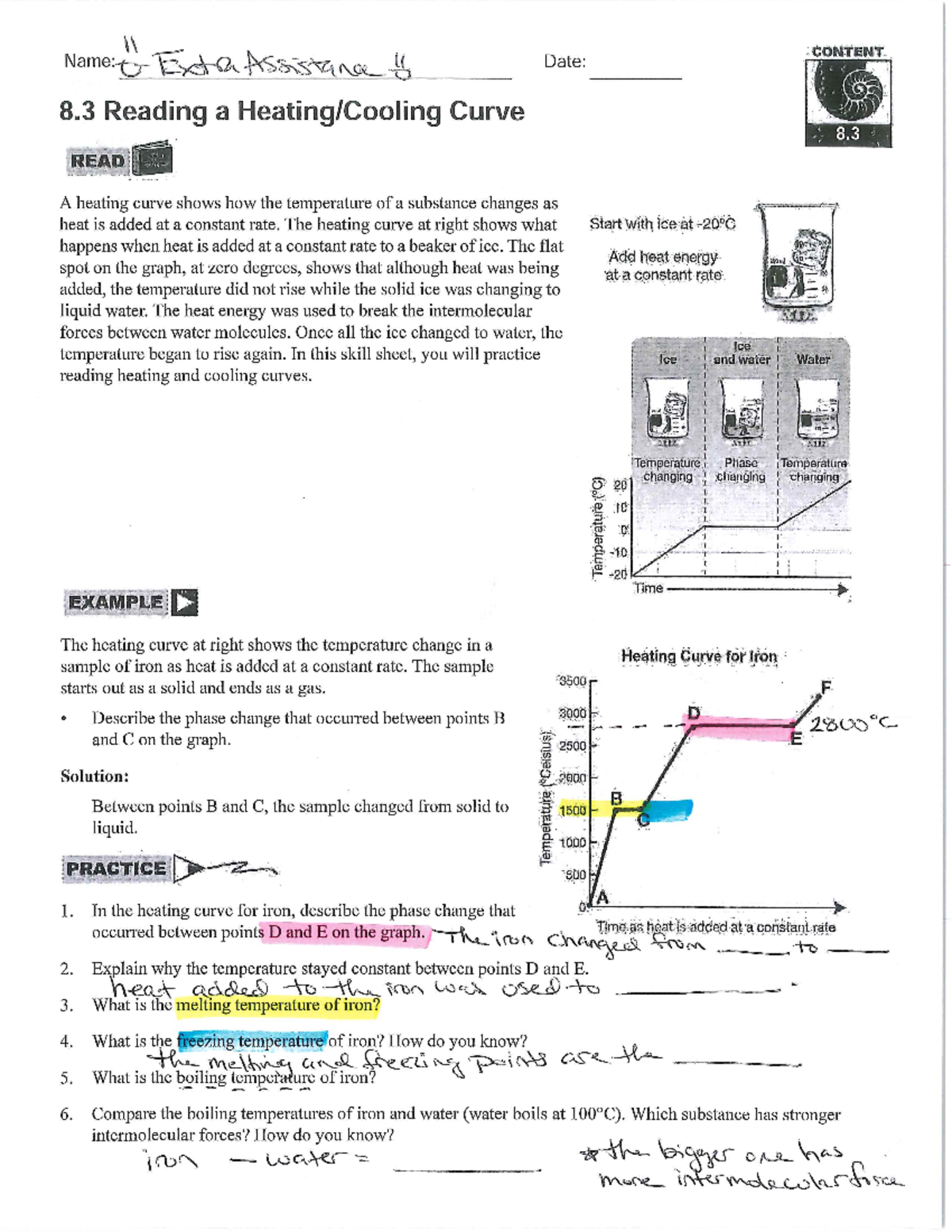 Heating Cooling Curve Worksheet Itl962 Lopez ECHS Studocu