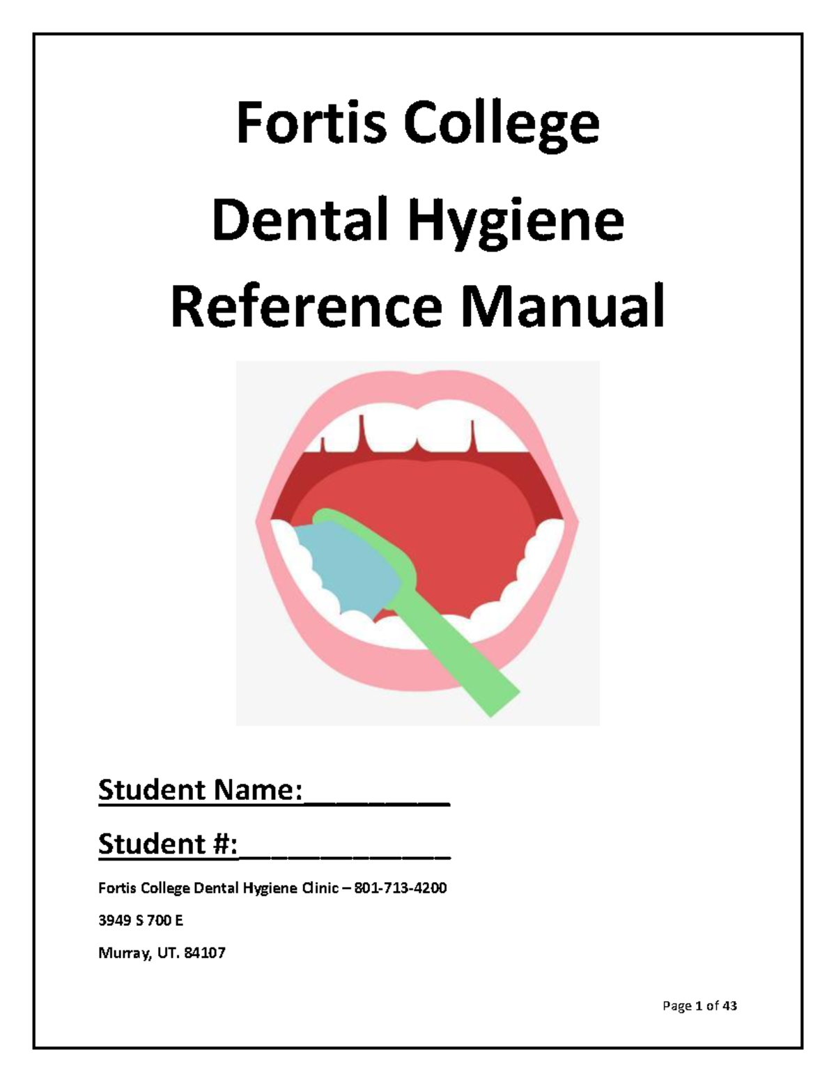Clinic Booklet Jan. 2023 Fortis College Dental Hygiene Reference