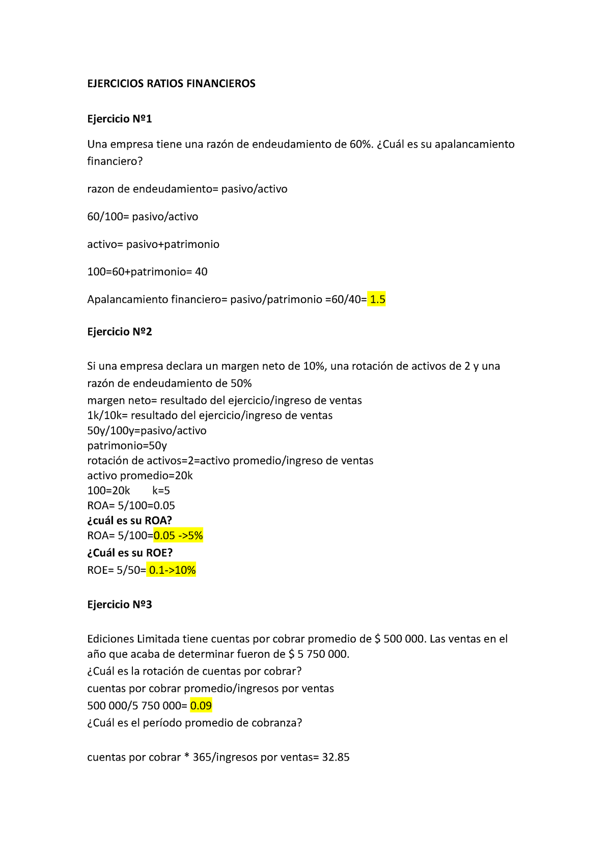 Ejercicios Ratios Financieros - EJERCICIOS RATIOS FINANCIEROS Ejercicio ...