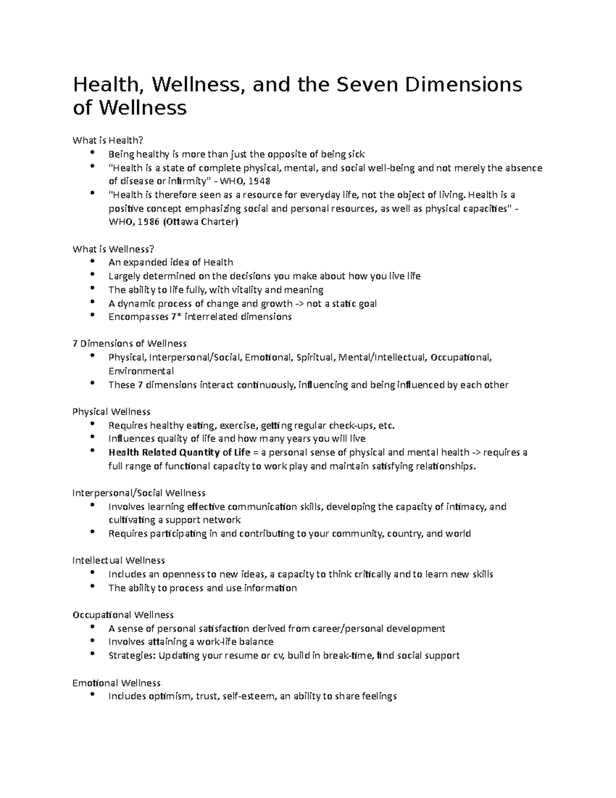 dimensions of health and wellness essay