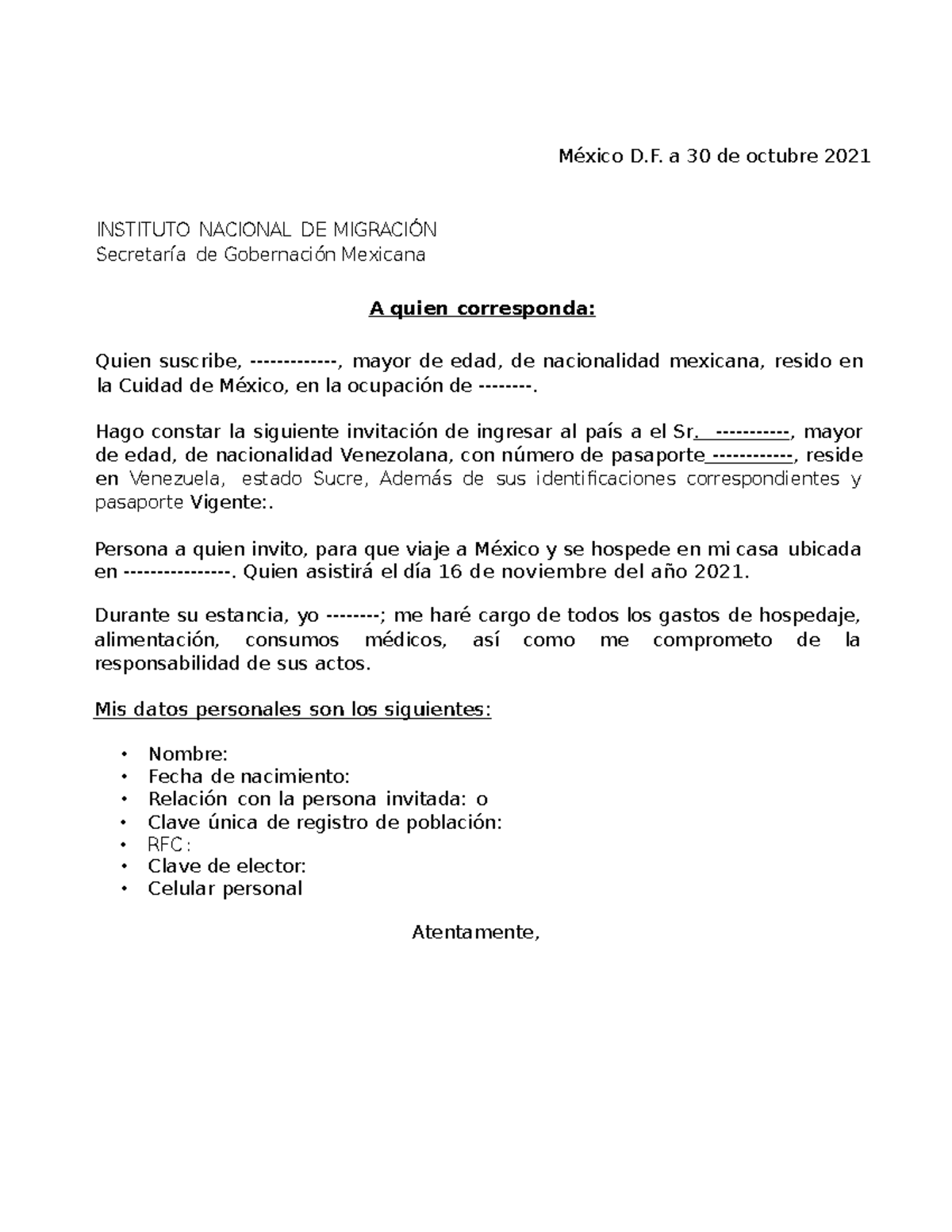 Carta Invitacion 1 Carta De Invitación Para País Extranjero México D A 30 De Octubre 2021 1981