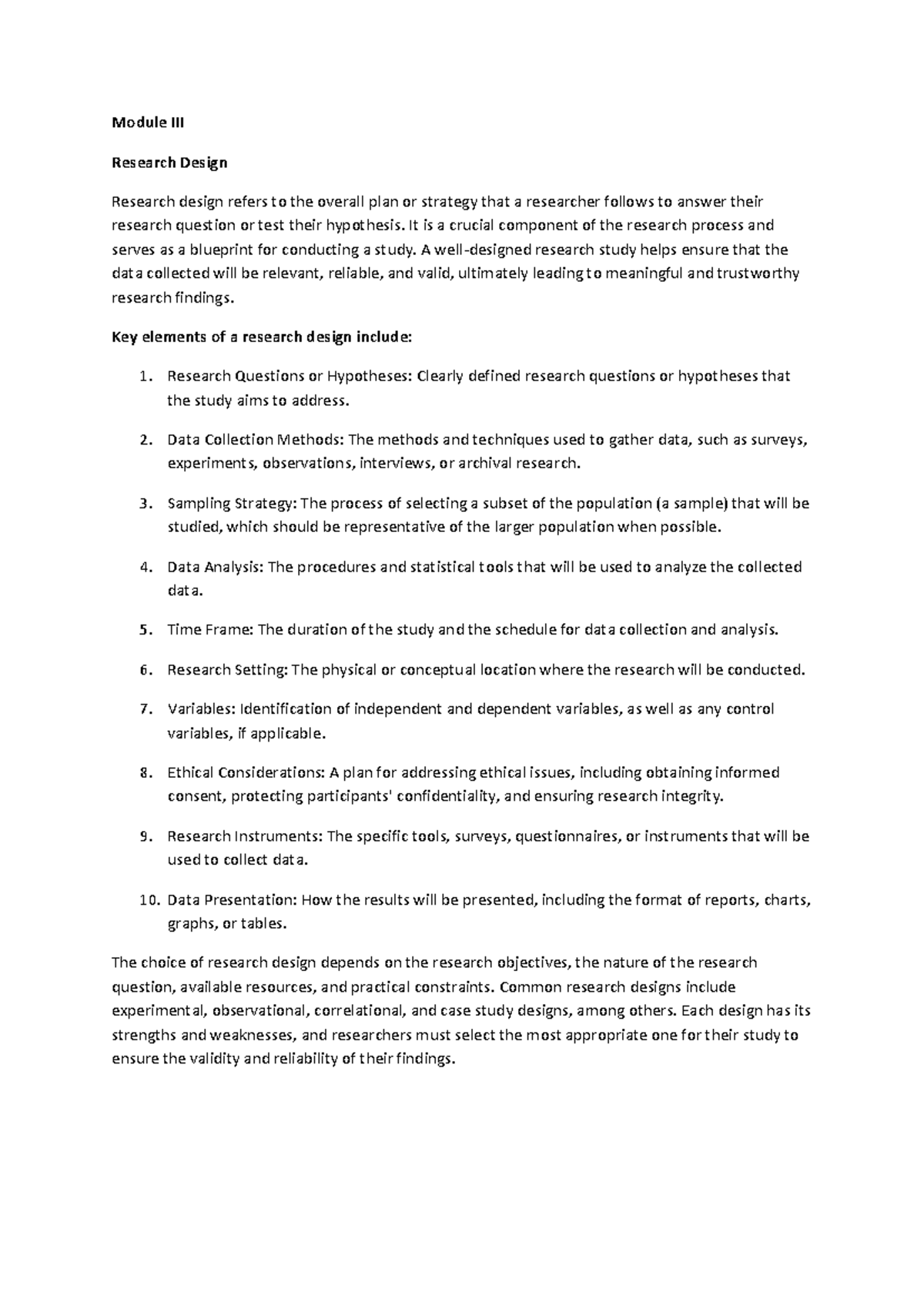Module III - Module III Research Design Research design refers to the ...