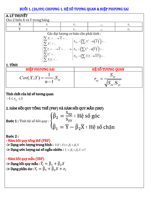 Buổi 1 Hiệp Phương Sai, Hệ Số Tương Quan - Buổi 1. ( 26 / 09 ) Chương 1. Hệ  Số Tương Quan &Amp; Hiệp - Studocu