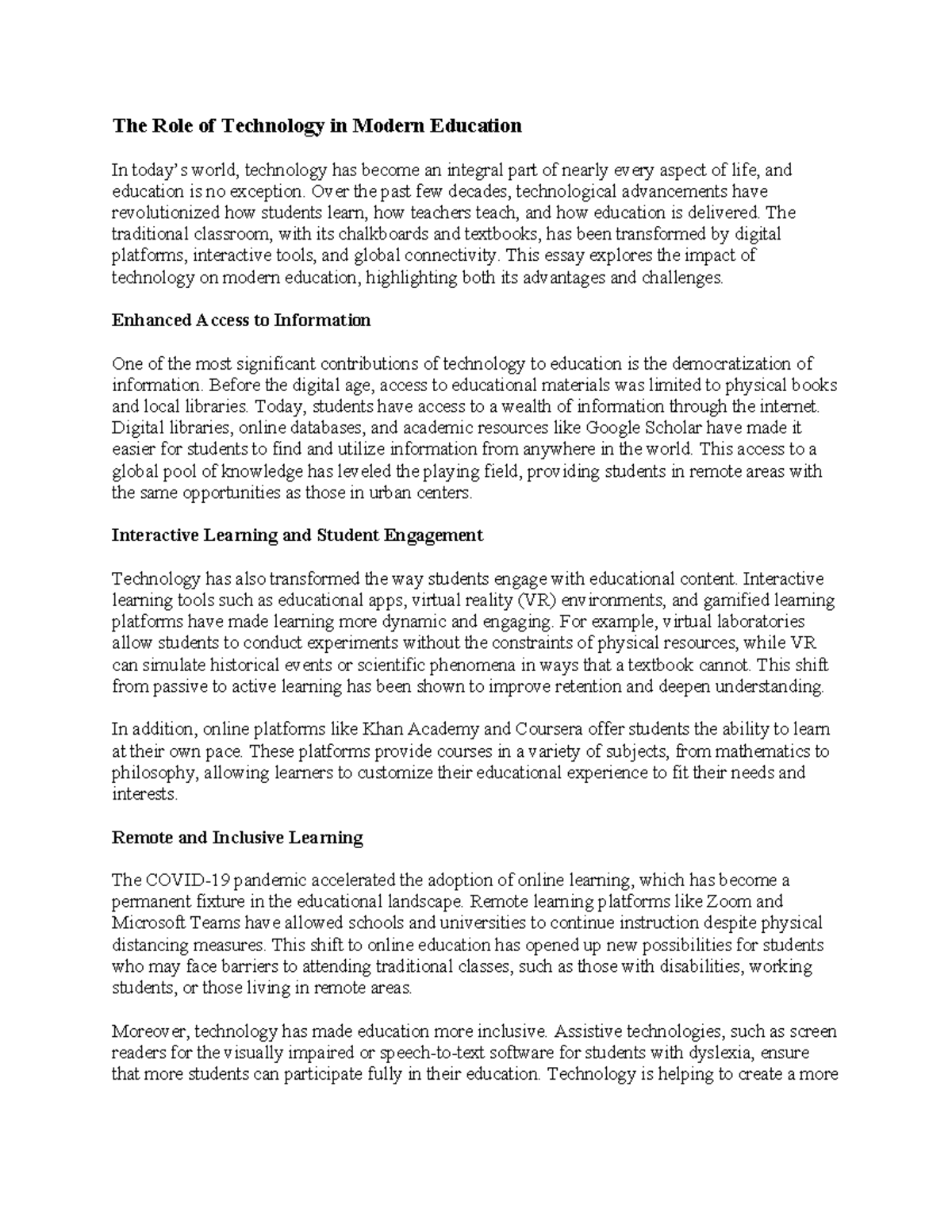 The Role of Technology in Modern Education - Over the past few decades ...