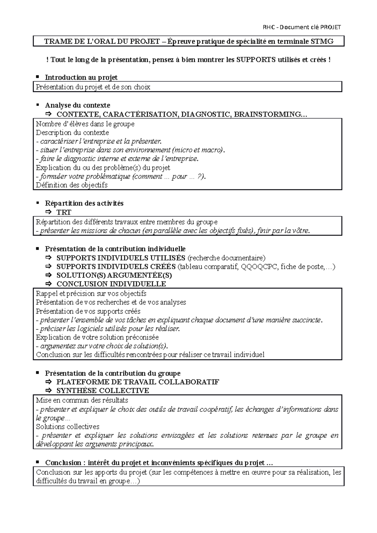 Trame Oral Projet Stmg Supports - RHC - Document Clé PROJET TRAME DE L ...