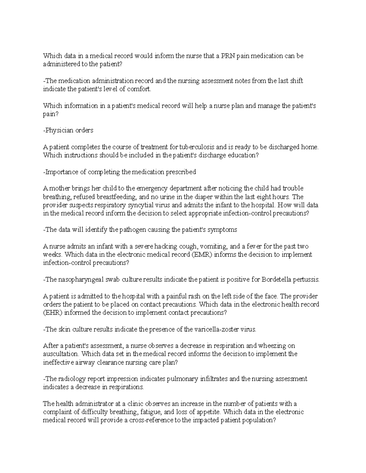 D220 study guide - Which data in a medical record would inform the ...