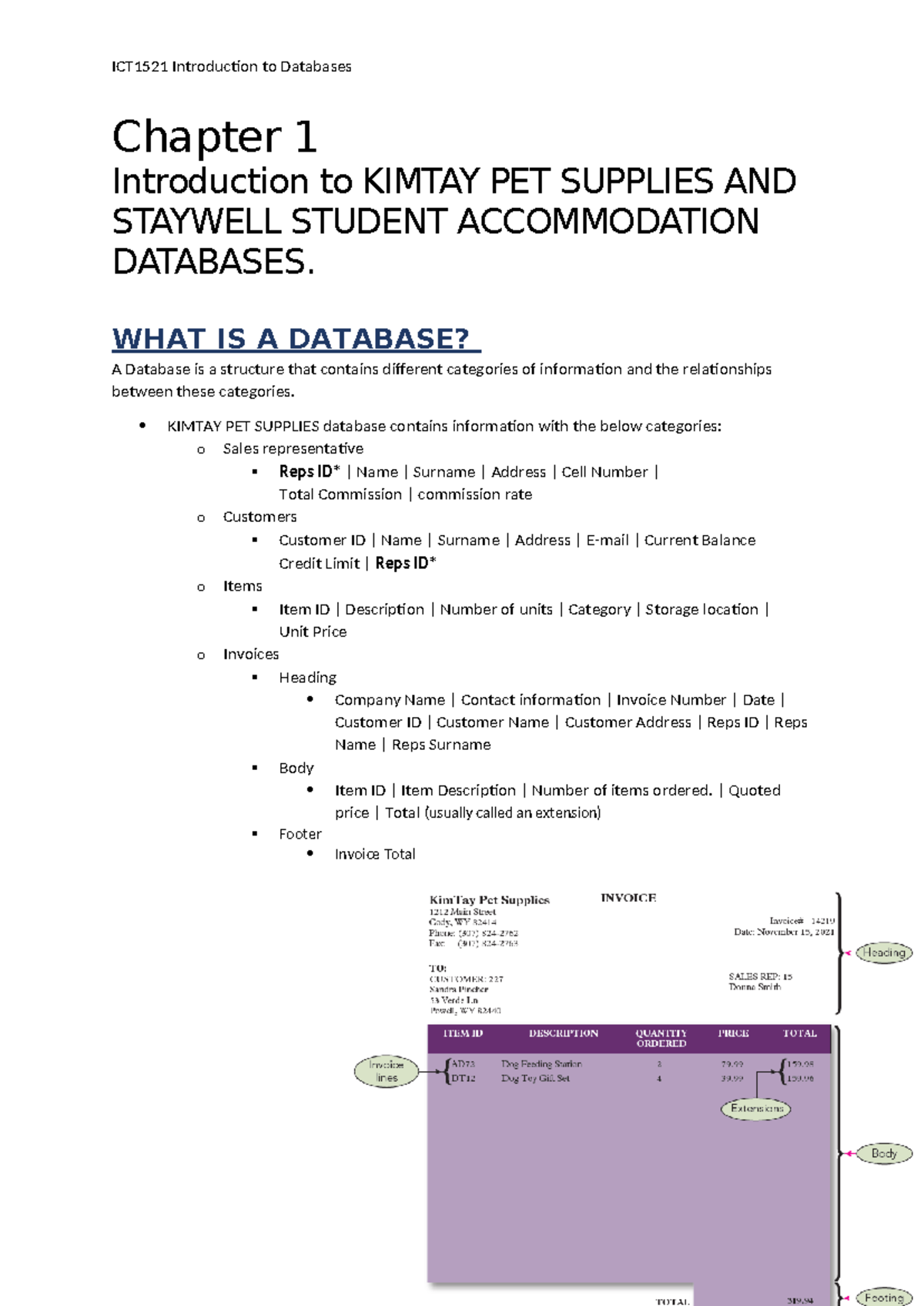 ICT1521- Chapter 1-3 - Summary Introduction To Database - Chapter 1 ...