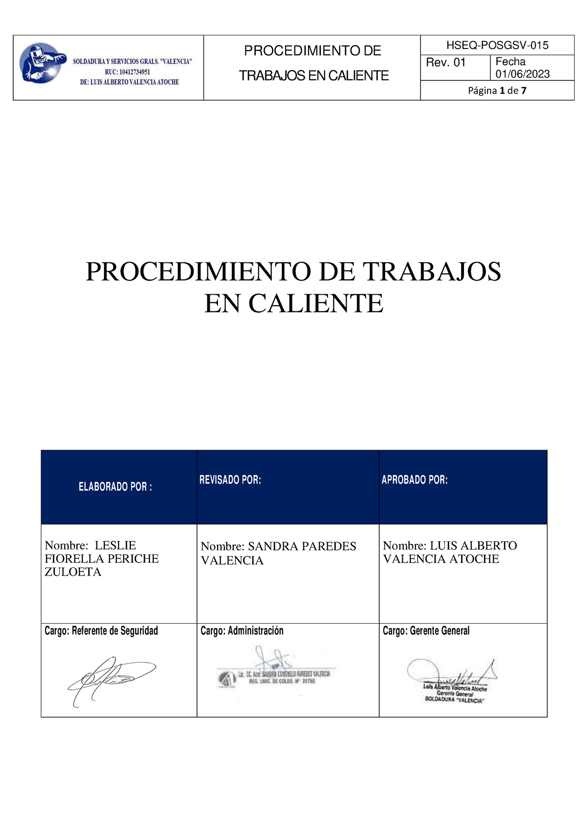 HSEQ- Posgsv-015 Procedimiento DE Trabajos EN Caliente - PROCEDIMIENTO ...