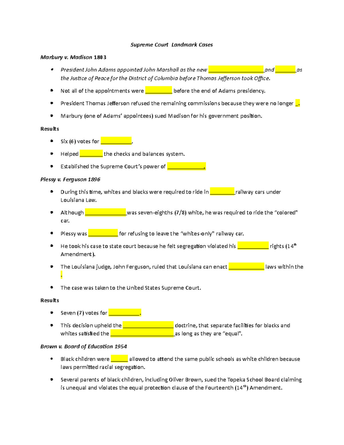Landmark Court Cases Unit Supreme Court Landmark Cases Marbury v