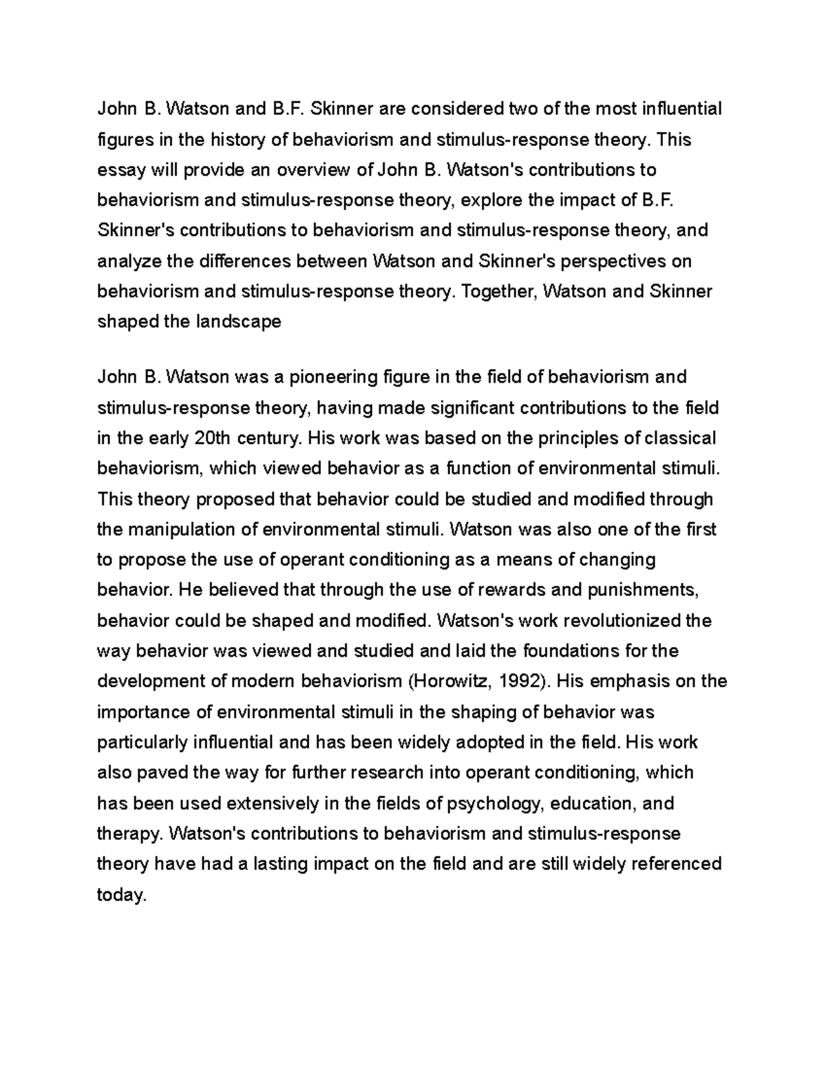 Behaviorism And Stimulus-response John B. Watson, B.F. Skinner - John B ...