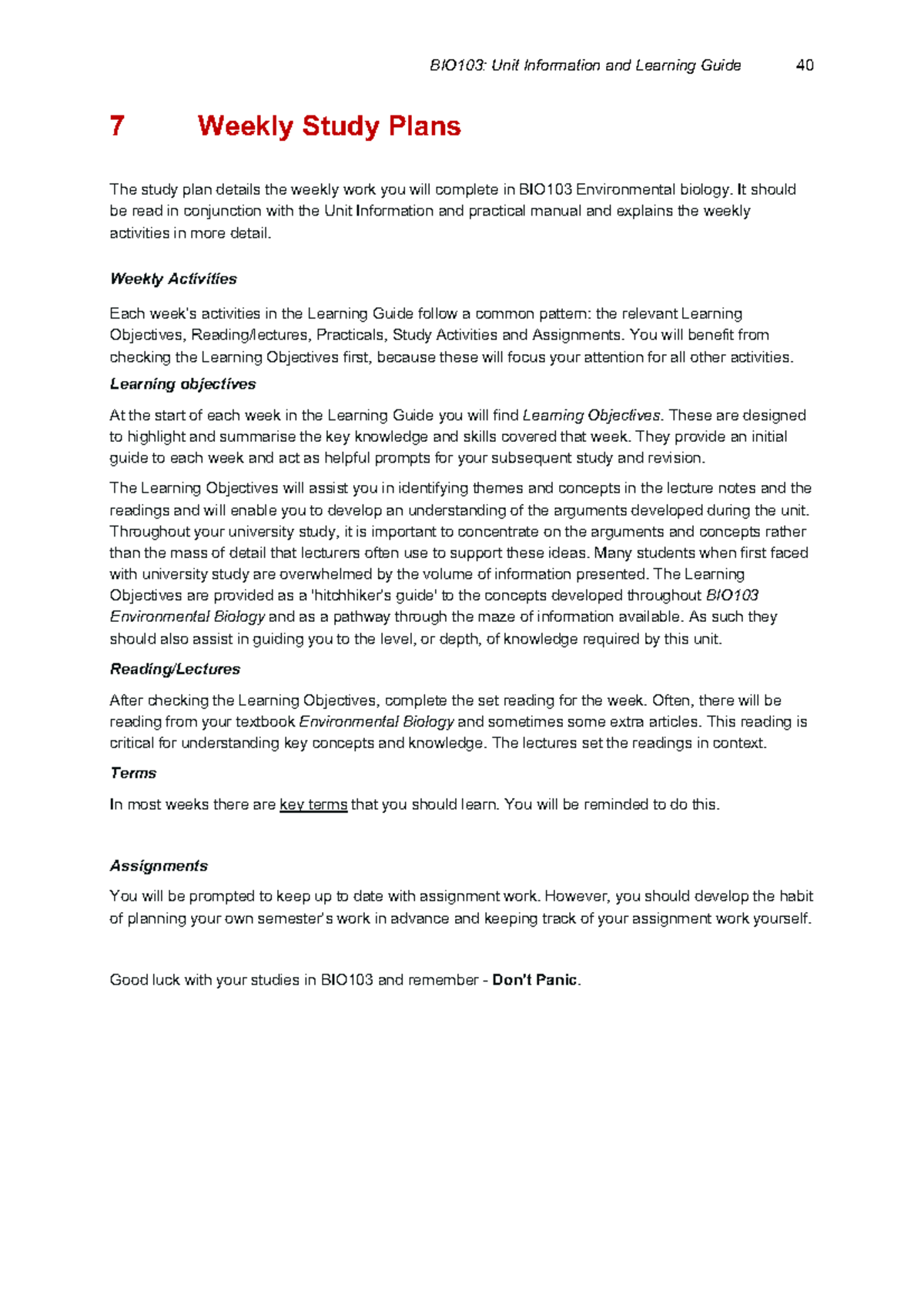 Weekly Study Plans - 7 Weekly Study Plans The study plan details the ...