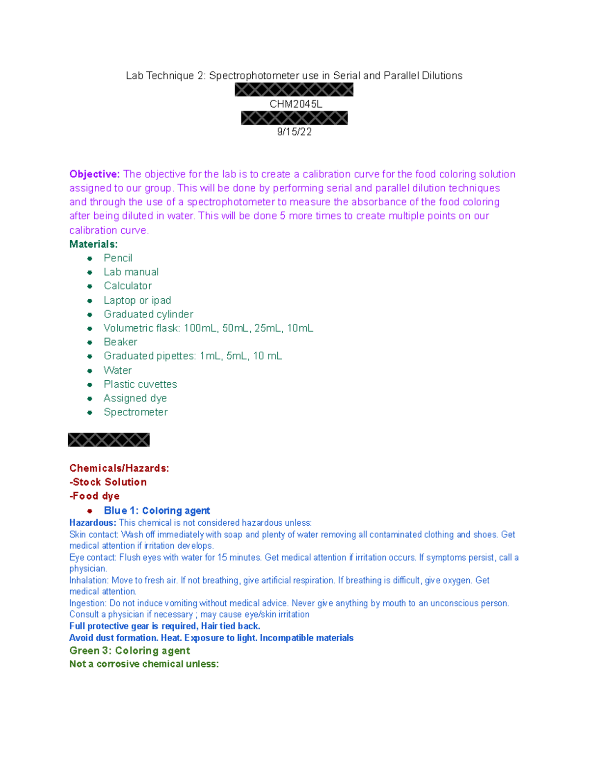 Lab Technique 2 Spectrophotometer use in Serial and Parallel Dilutions