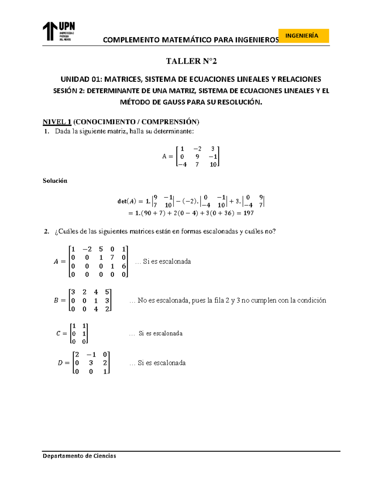 Solucionario De Taller De Teoría Semana 02 - COMPLEMENTO MATEMÁTICO ...