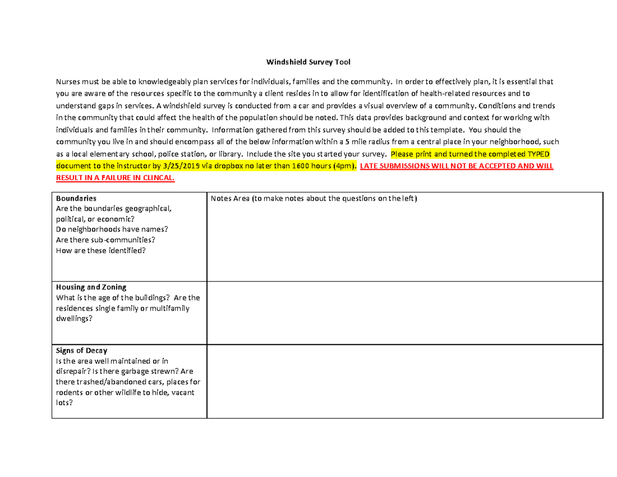 Windshield Survey Tool 1 1 Studocu