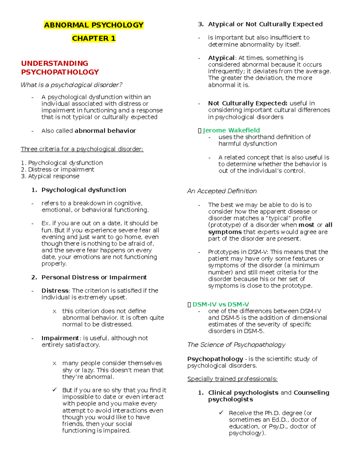 Reviewer - AbPsy - ABNORMAL PSYCHOLOGY CHAPTER 1 UNDERSTANDING ...