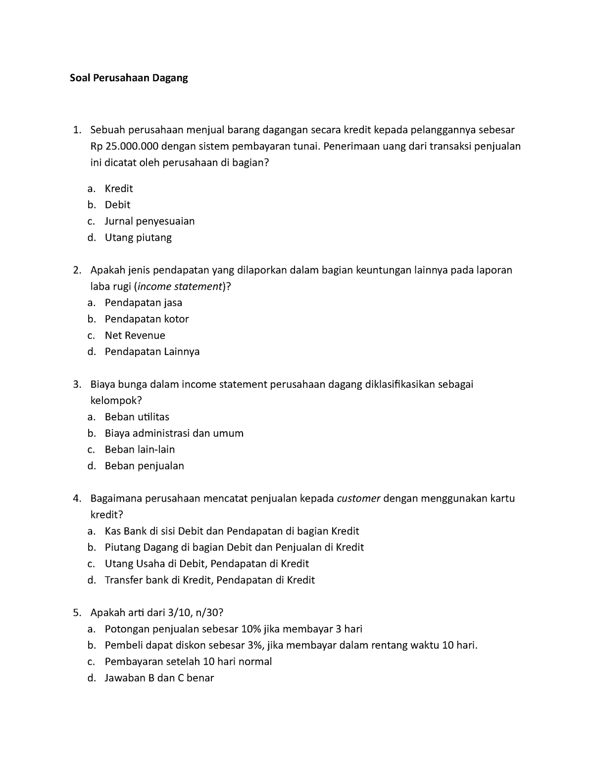 Soal (Perusahaan Dagang) - Soal Perusahaan Dagang Sebuah Perusahaan ...