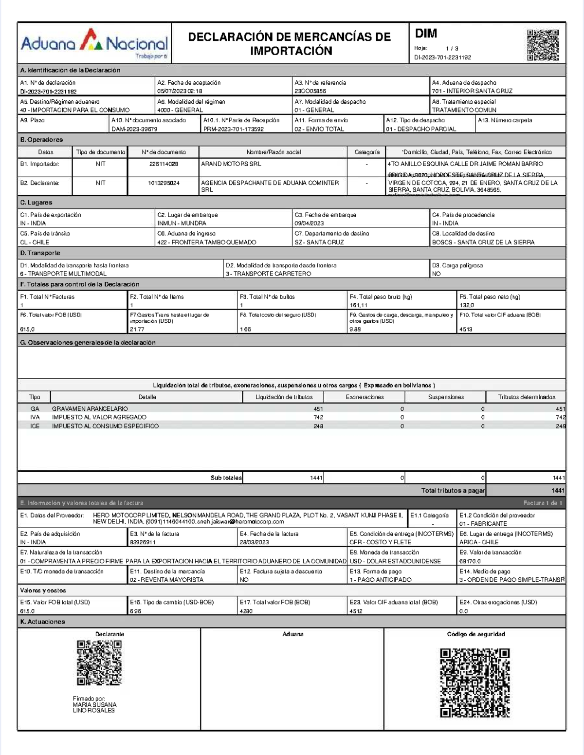 Pdf Declaracion De Mercancias De Importacion Hoja 1 Compress