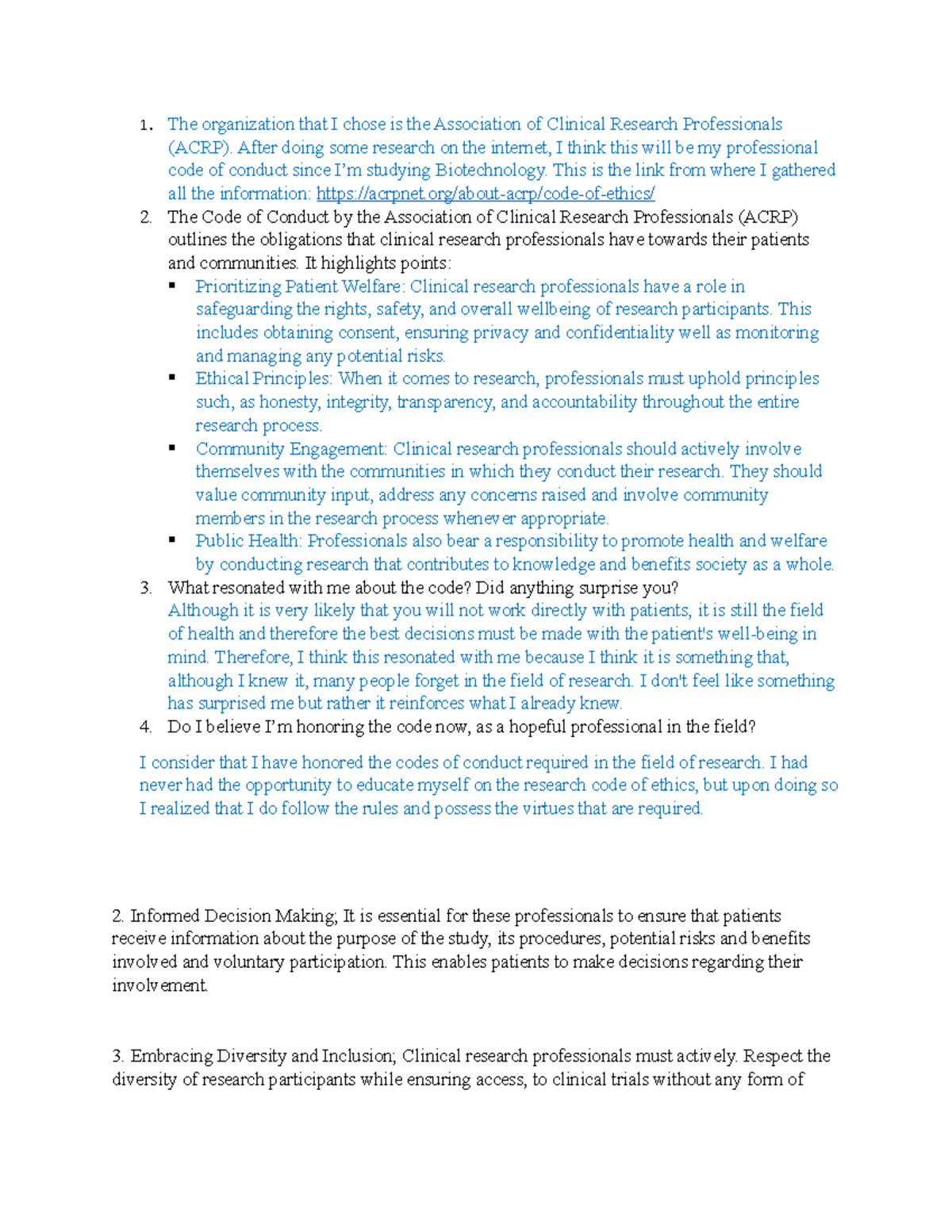 Code of Ethics The organization that I chose is the Association of