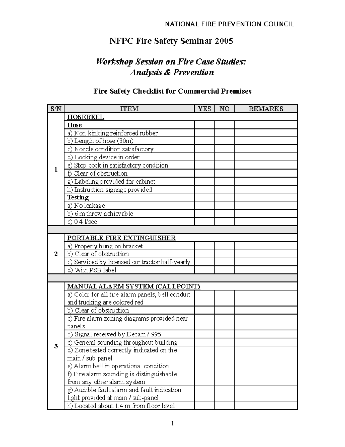 Checklist Commercial - NFPC Fire Safety Seminar 2005 Workshop Session ...