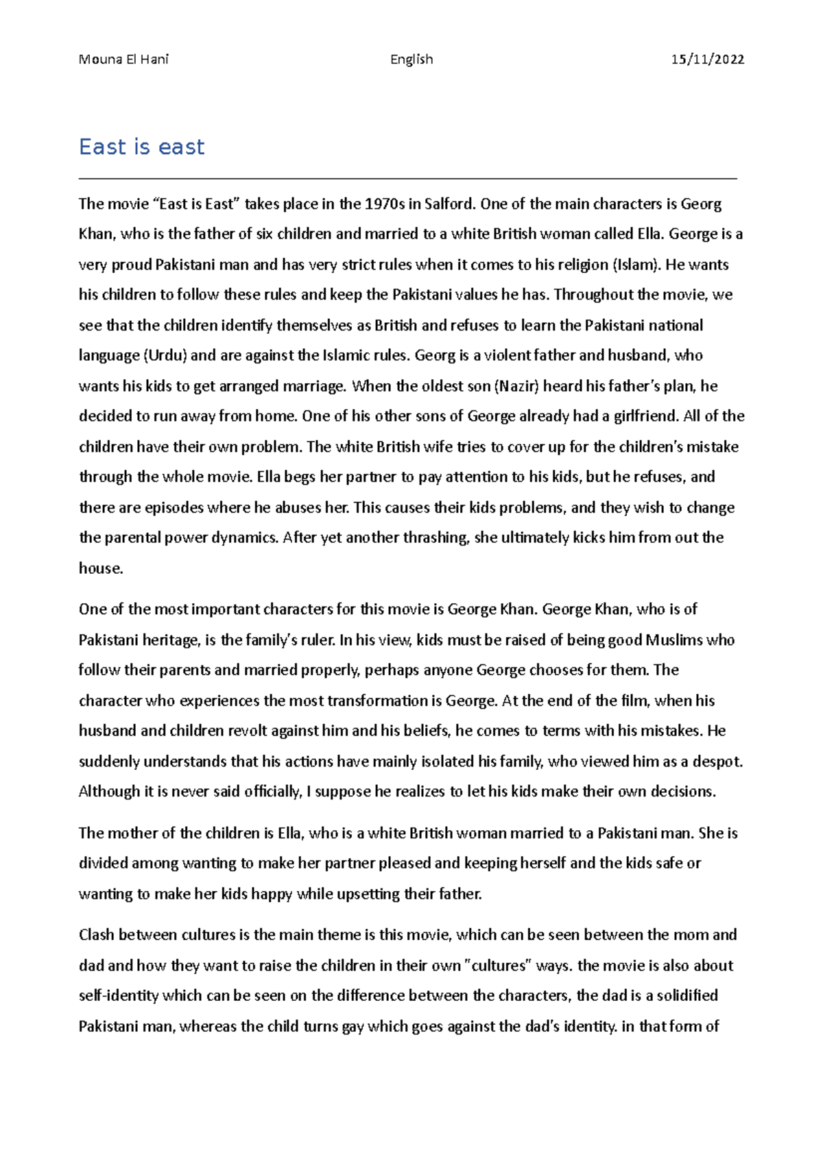 East is e 12 sider Mouna El Hani English 15/11/ East is east The