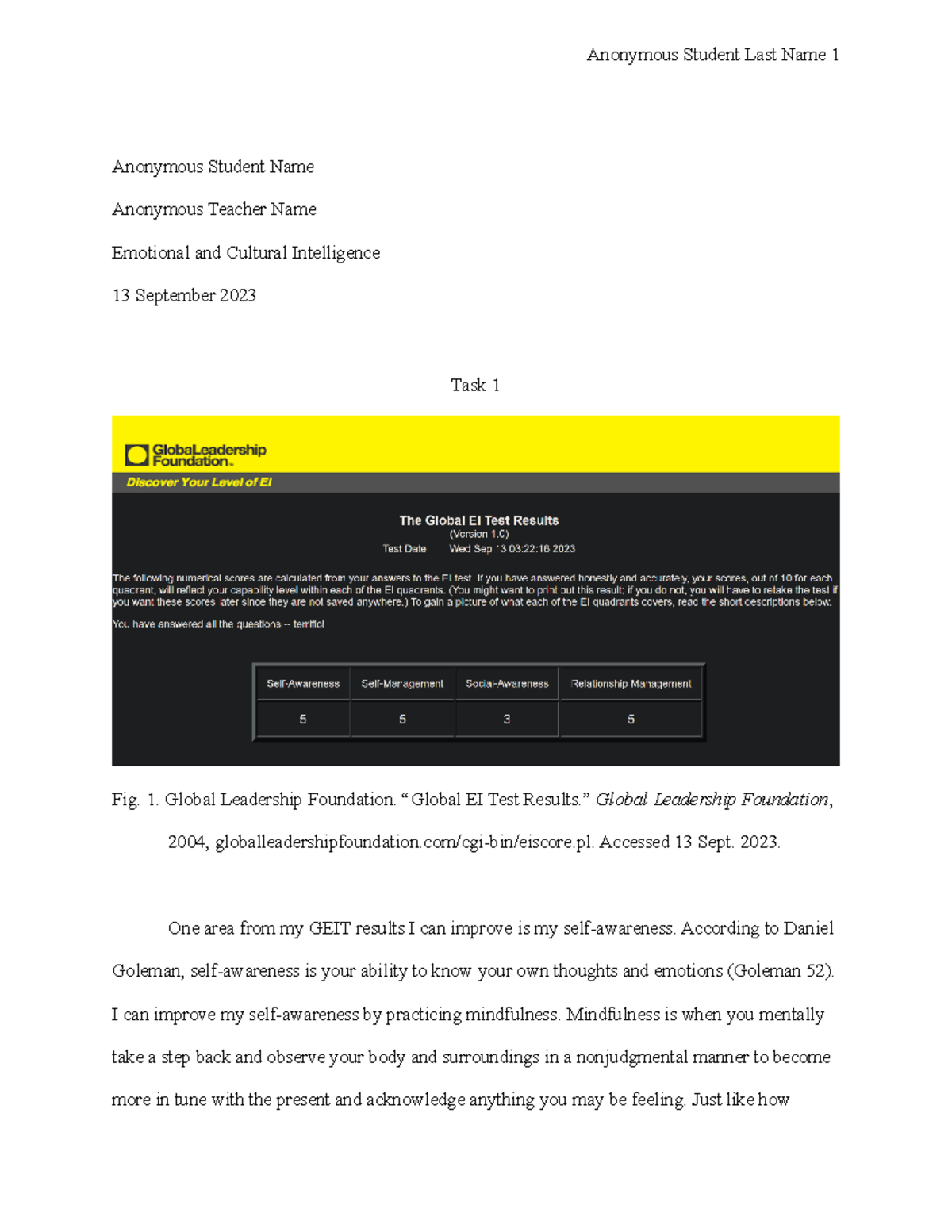 Emotional and Cultural Intellifence Task 1 - Copy - Anonymous Student ...