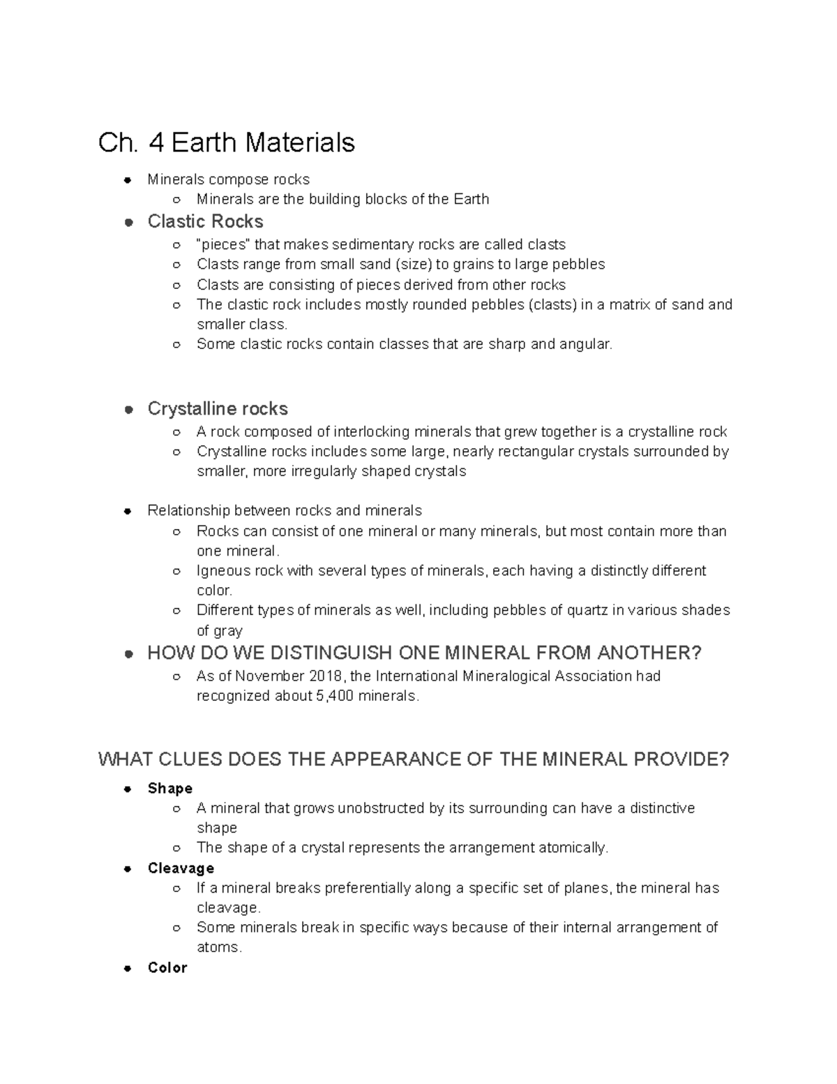 Geology 110 Lecture Notes - Ch. 4 Earth Materials Minerals Compose ...