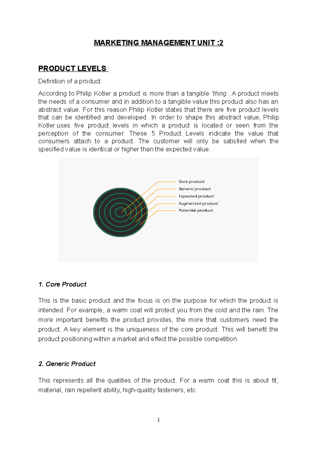 Marketing unit2 - notes - MARKETING MANAGEMENT UNIT : PRODUCT LEVELS ...