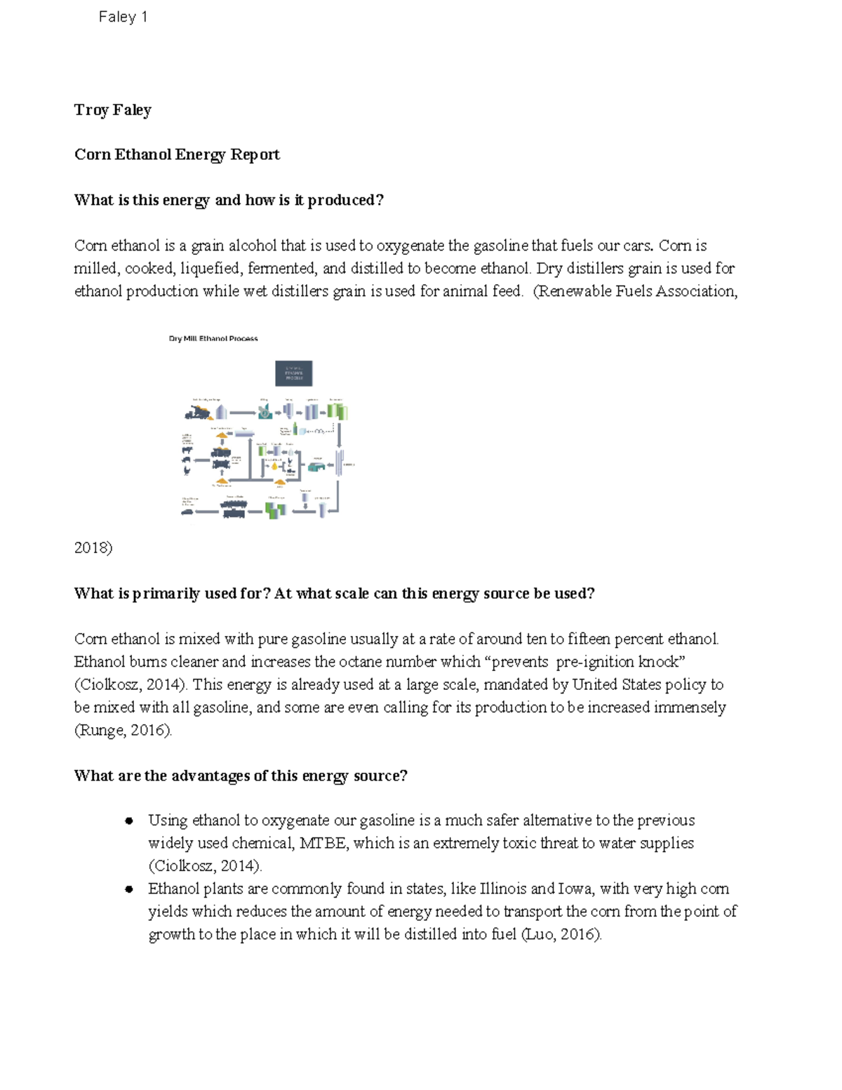Energy report on corn ethanol Faley 1 Troy Faley Corn Ethanol Energy