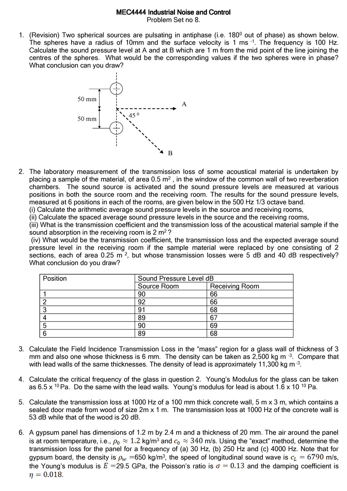 Problem Set 8 - Extra Tutorial Questions For Industrial Noise And ...