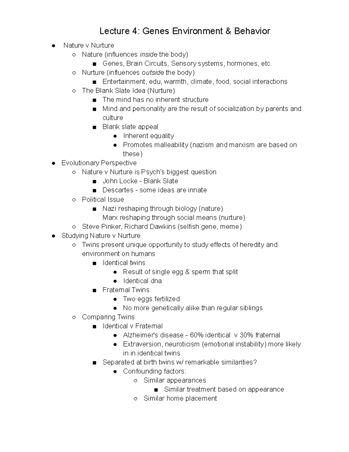 Chapter 4 Genes Evolution And Behaviour Lecture Docx Chapter 4