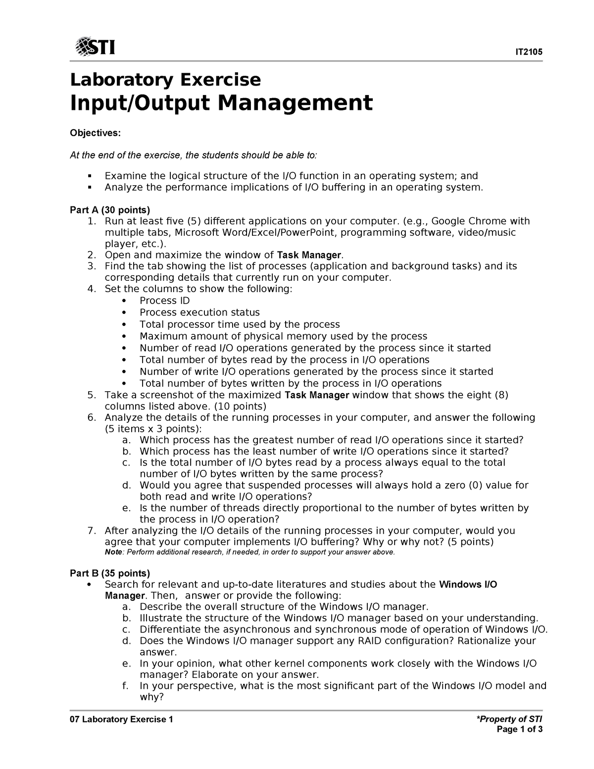 07 Laboratory Exercise 1 - IT 07 Laboratory Exercise 1 *Property Of STI ...