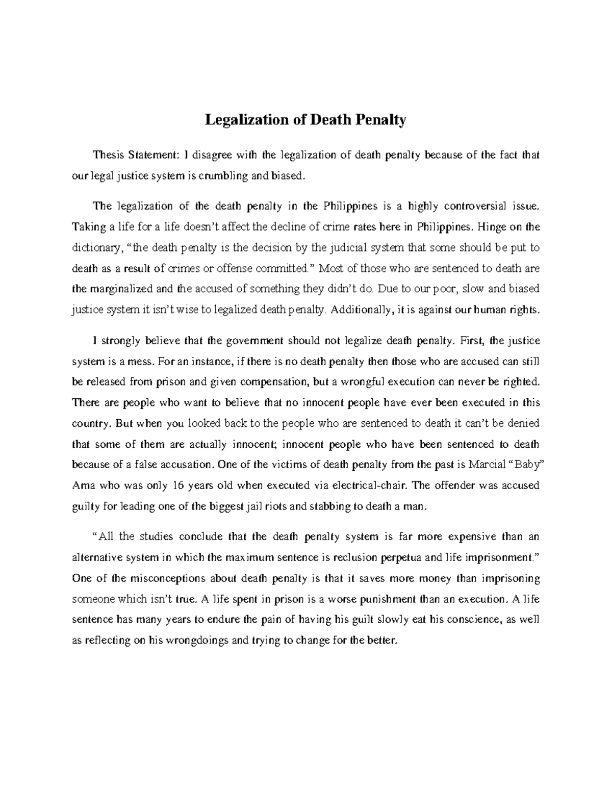 death penalty thesis statement brainly