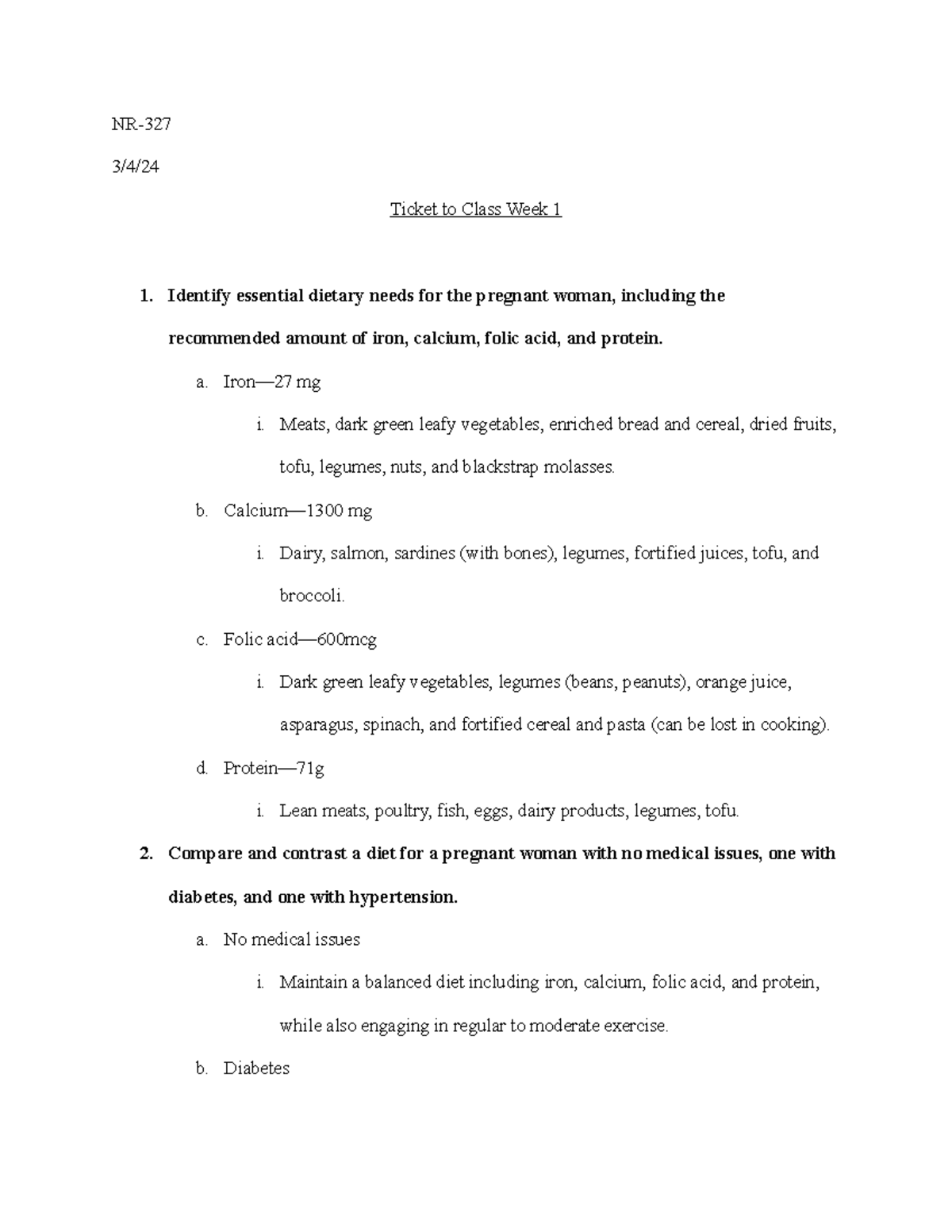 Ticket to Class Week 1 - care plan - NR- 3/4/ Ticket to Class Week 1 ...