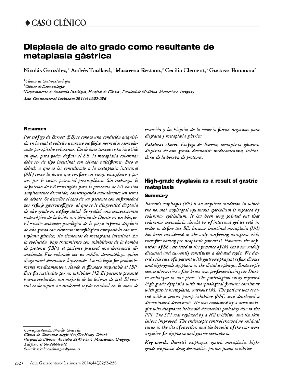 Caso Clinico - 252 Acta Gastroenterol Latinoam 2014;44(3)252- ♦CASO ...