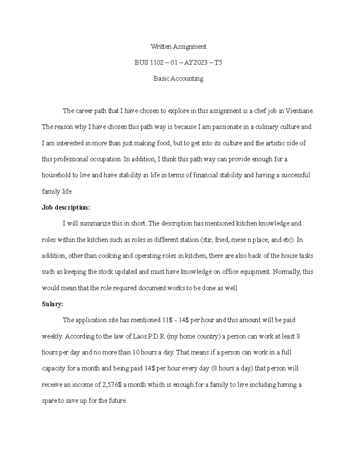 Basic Accounting Written Assignment 1 - Written Assignment BUS 1102 ...