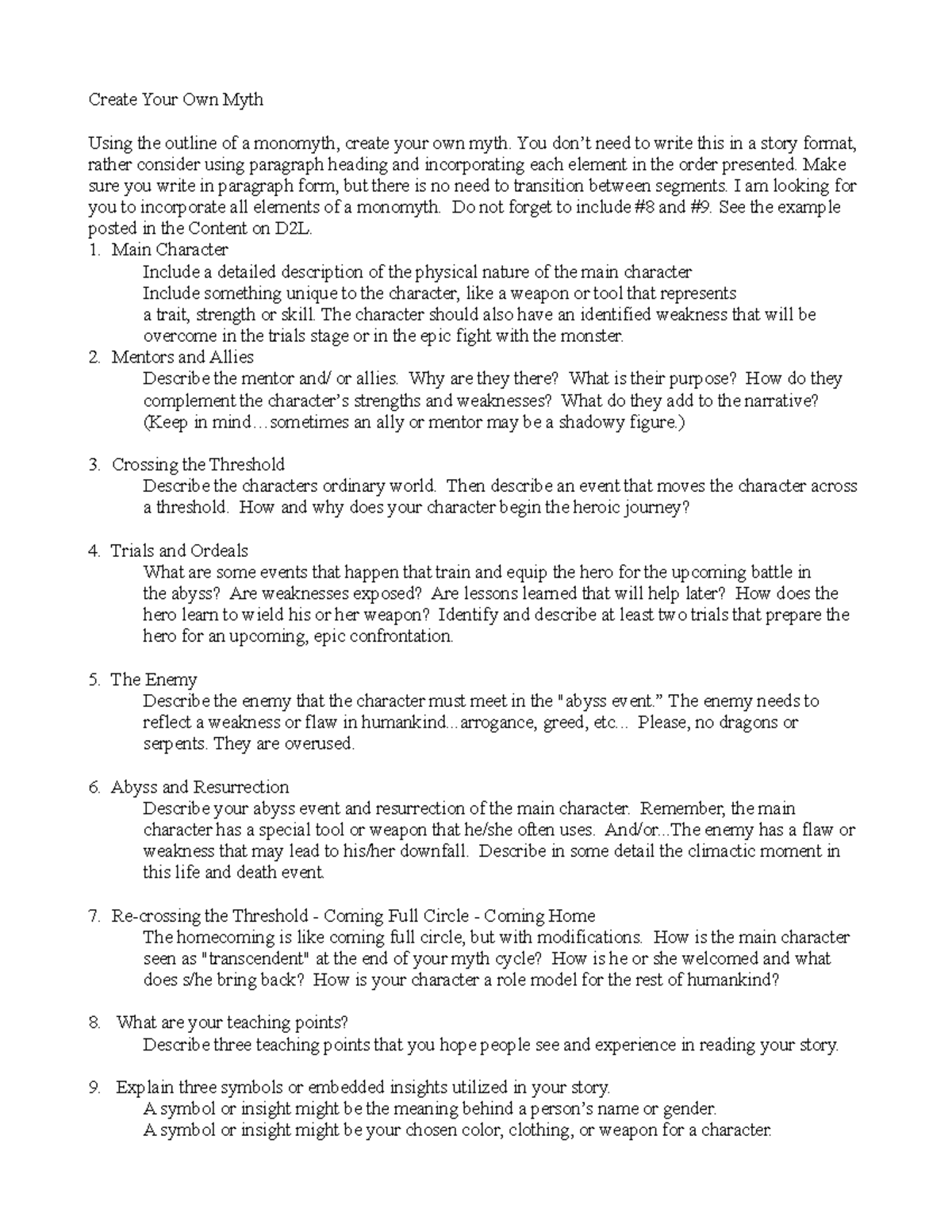 Create a myth - 100/100 - Create Your Own Myth Using the outline of a ...