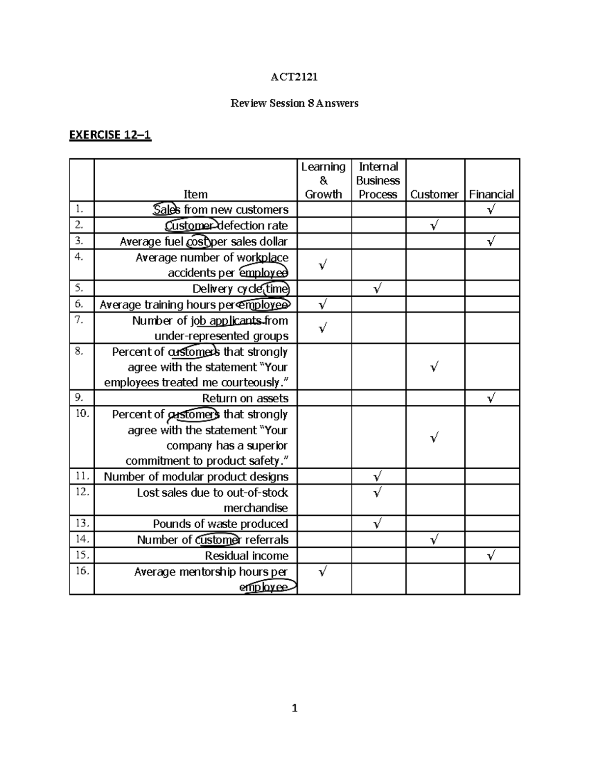 Review Session 8 Answers ACT Review Session 8 Answers EXERCISE 12 1
