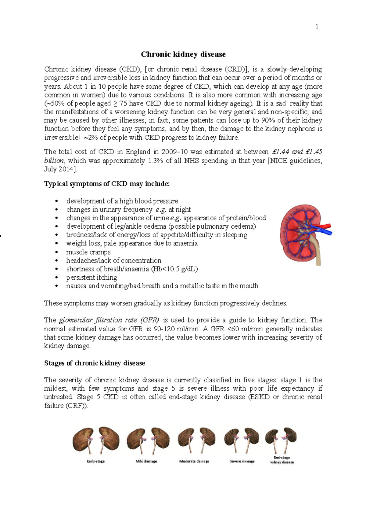 Chronic kidney disease 2020 Lecture notes 1 Chronic kidney disease