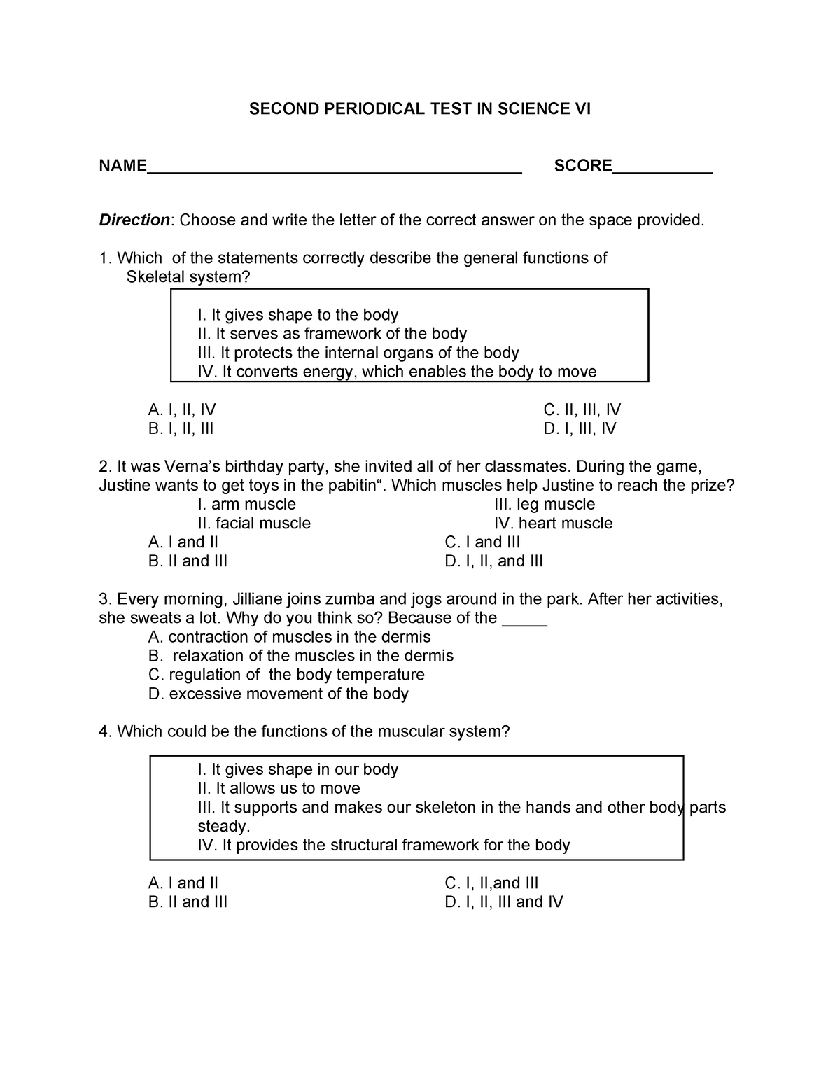 Science 6 Q2 Periodical - SECOND PERIODICAL TEST IN SCIENCE VI - Studocu