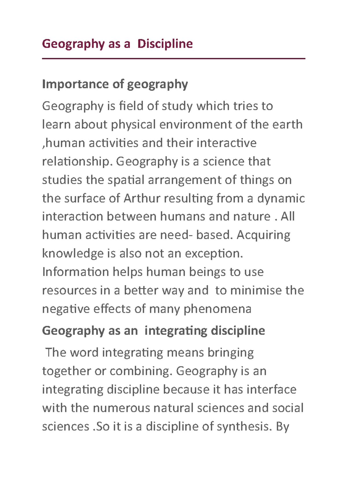 Geography as a discipline Geography as a Discipline Importance of