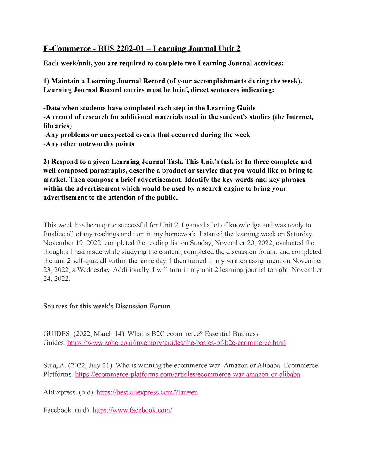 E-Commerce - BUS 2202-01 – Learning Journal Unit 2 - Learning Journal ...