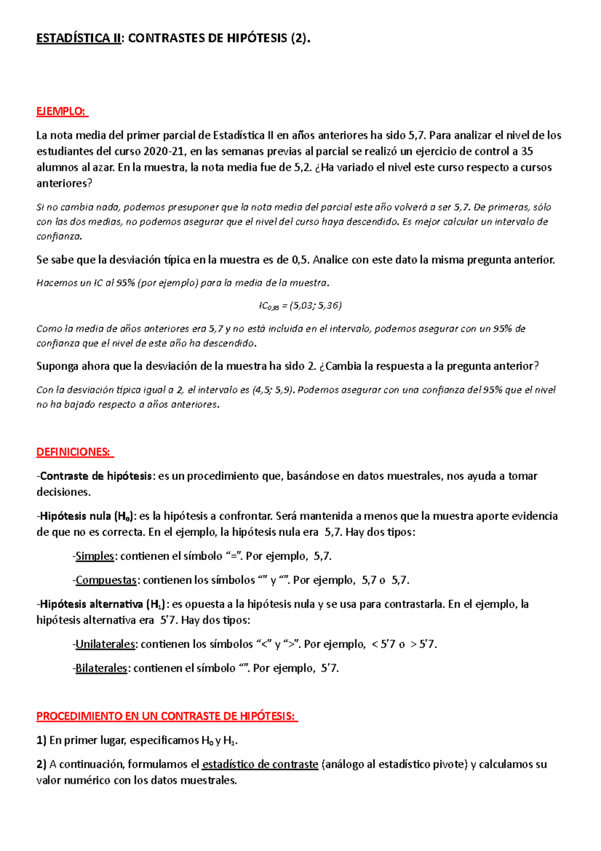 T2 Contrastes De Hipótesis EstadÍstica Ii Contrastes De HipÓtesis 2