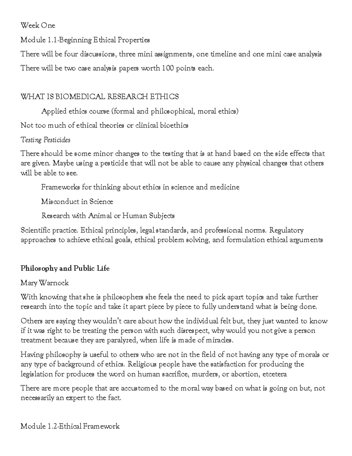 Week One Lecture Notes - Week One Module 1-Beginning Ethical Properties ...