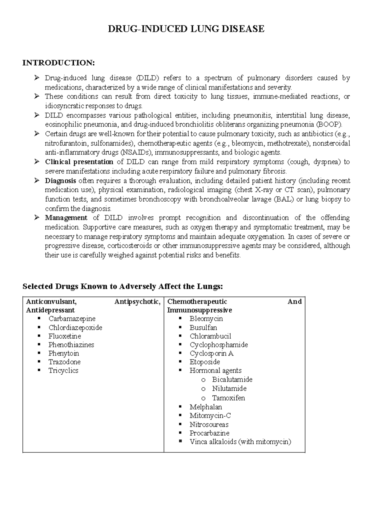 Drug induced lung disease - DRUG-INDUCED LUNG DISEASE INTRODUCTION ...