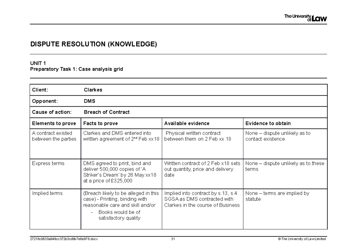 LPC dispute resolution unit 1 grid - breach of contract - DISPUTE ...