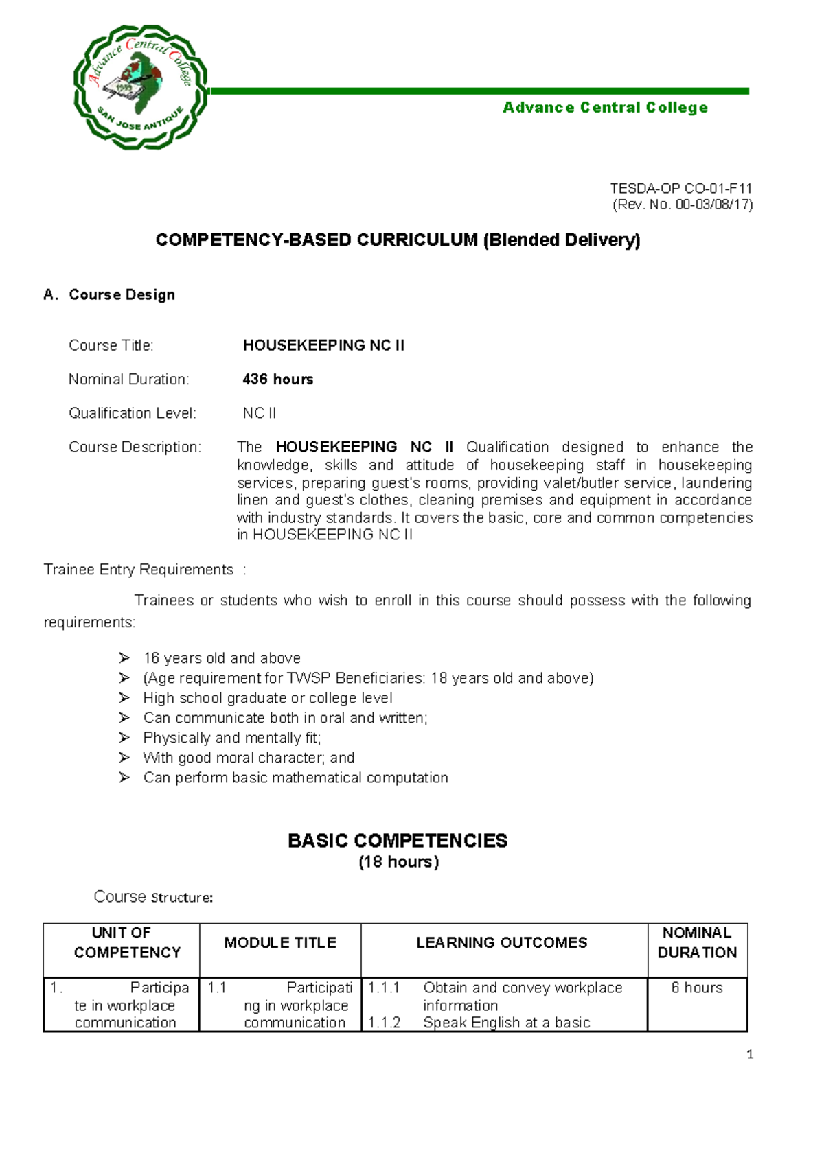 CBC HSK NC II (blended) - TESDA-OP CO-01-F (Rev. No. 00-03/08/17 ...