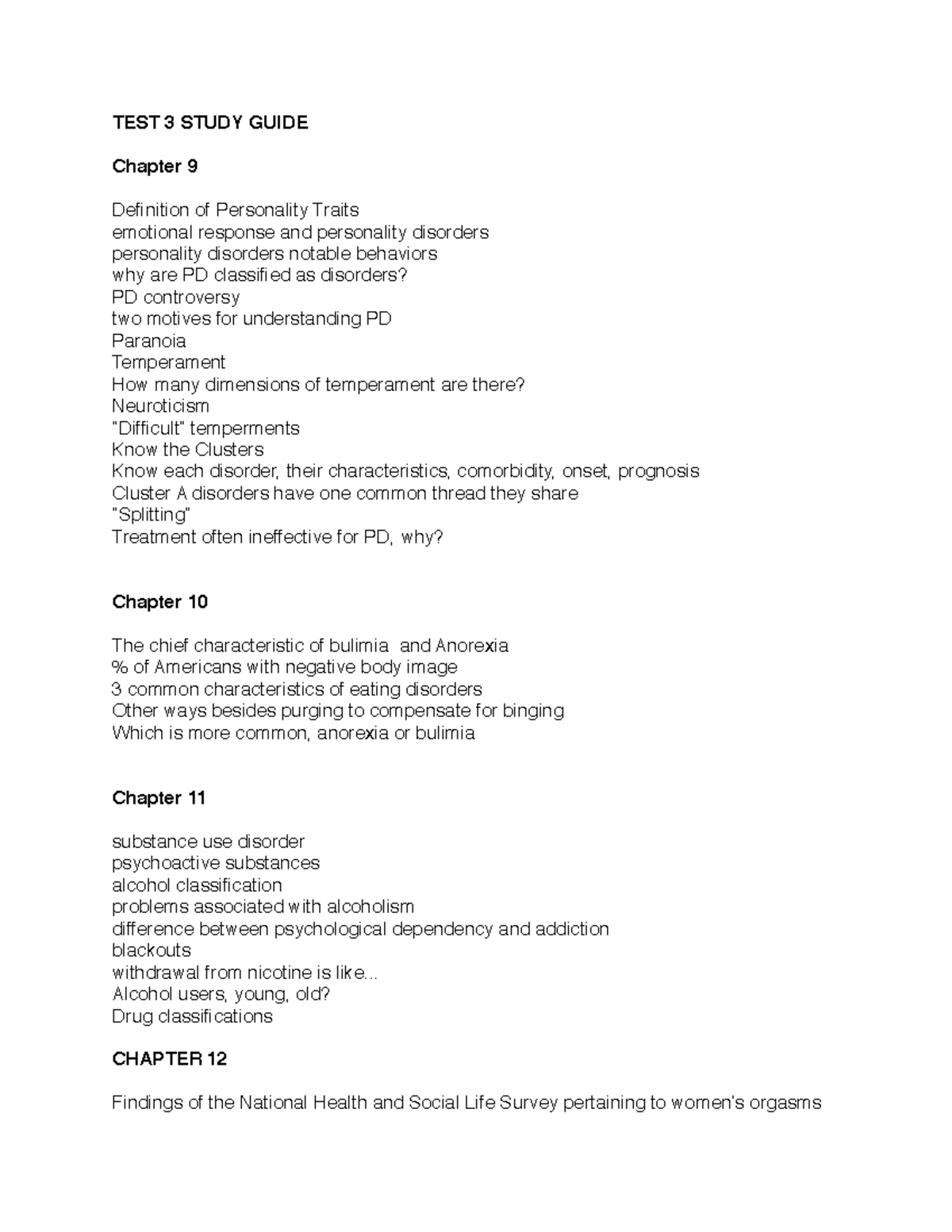 Study Guide TEST 3 - Dr. John Oliver - TEST 3 STUDY GUIDE Chapter 9 ...