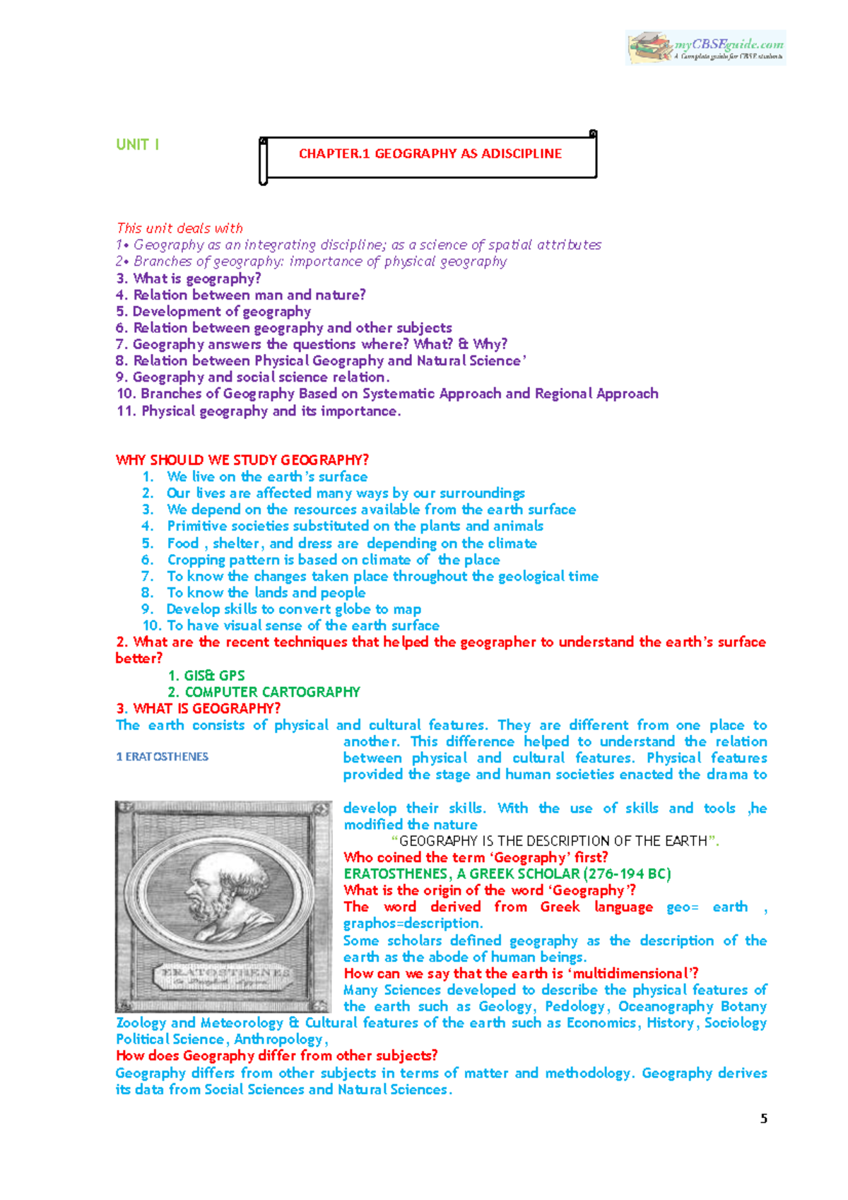 11 geography notes 01 geography as a discipline UNIT I This unit