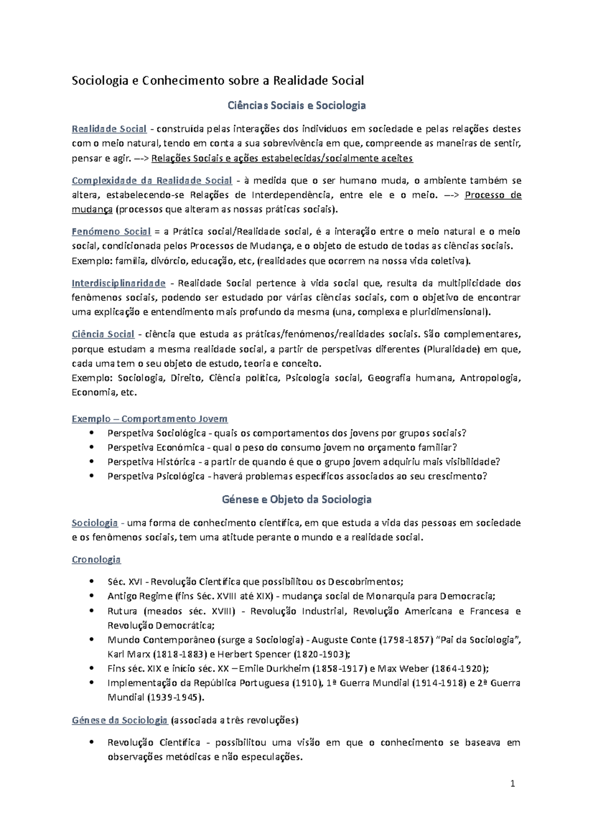 Resumos de Sociologia – Tema 1 - Sociologia e Conhecimento sobre a ...