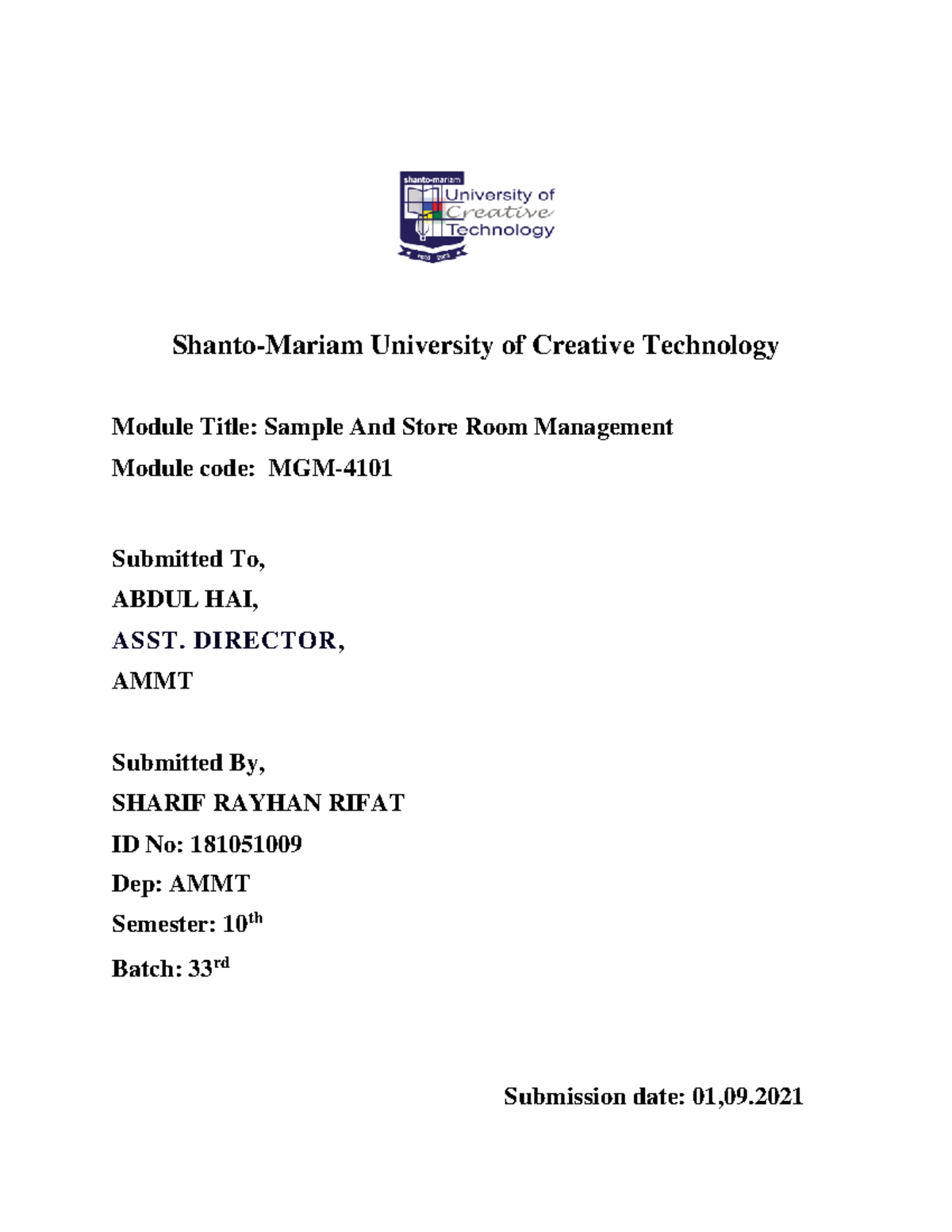 MGM ShantoMariam University of Creative Technology Module